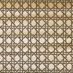 May include: A close-up of a woven pattern with a repeating geometric design. The pattern features dark brown intersecting lines against a light beige background, creating a textured, grid-like appearance. This design is reminiscent of rattan or wicker.