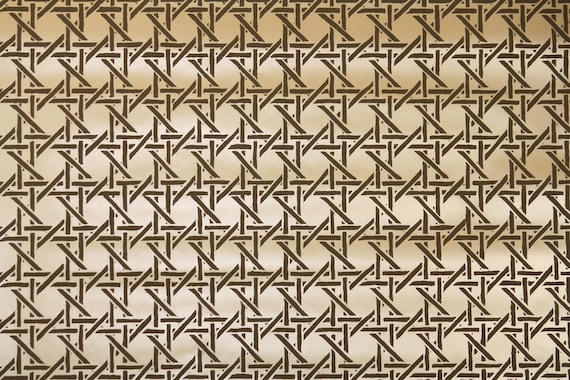 1970s Vintage Vinyl Wallpaper – Brown Tan Bamboo Lattice By the Yard