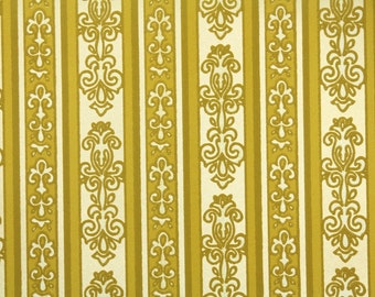 Retro Flock Wallpaper by the Yard 70s Vintage Flock Wallpaper - 1970s Gold Flock and Metallic Gold Stripe