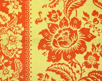 70s Vintage Flock Wallpaper By the Yard - Orange and Yellow Floral