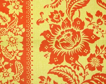 Retro Flock Wallpaper by the Yard 70s Vintage Flock Wallpaper - 1970s Orange and Yellow Flock Floral with Large Flowers