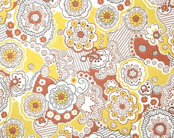 Vintage Wallpaper by the Yard - 1970s Yellow Orange and White Floral Paisley