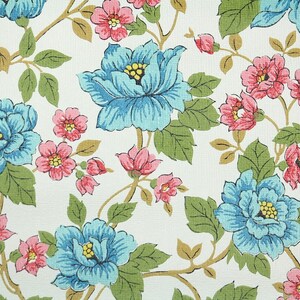 70s Floral Wallpaper by the Yard – Vintage Pink & Blue Flowers