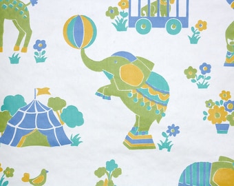 Retro Wallpaper by the Yard 70s Vintage Wallpaper – 1970s Green Yellow Blue Circus Animals Nursery Wallpaper Elephants Zebras Lions Giraffe