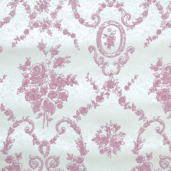 Retro Flock Wallpaper by the Yard 70s Vintage Flock Wallpaper - 1970s Pink Floral Flock on White