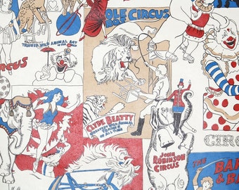 Retro Wallpaper by the Yard 70s Vintage Wallpaper - 1970s Red White Blue Circus Scenes with Clowns Animals Gymnasts and Lion Tamer