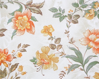 Retro Wallpaper by the Yard 70s Vintage Wallpaper - 1970s Floral Wallpaper Retro Orange and Yellow Flowers on Beige