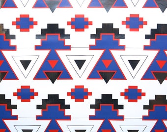 1970s Geometric Mylar Wallpaper - Red, White, Blue & Silver