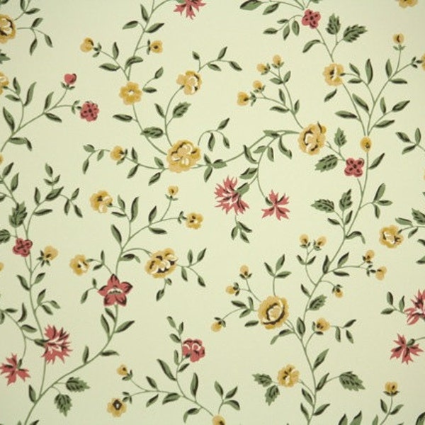 Retro Wallpaper par yard 70 s Vintage Wallpaper - des années 1970 Chintz Foral jaune et rose