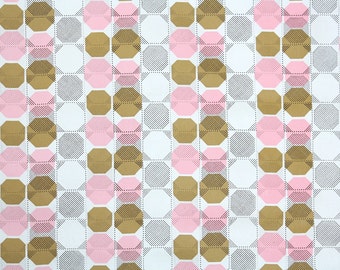 Retro Wallpaper by the Yard 70s Vintage Wallpaper - 1970s Vinyl Pink Brown and White Geometric