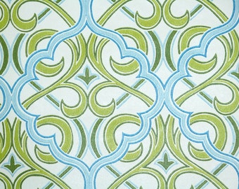 Papel tapiz retro cortado a tamaño 70s Vintage Wallpaper - 1970s Verde y Azul Retro Lattice Damask