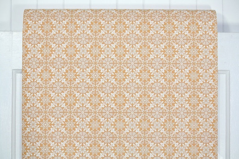 Retro Wallpaper by the Yard 70s Vintage Wallpaper 1970s Peach and White Geometric image 2