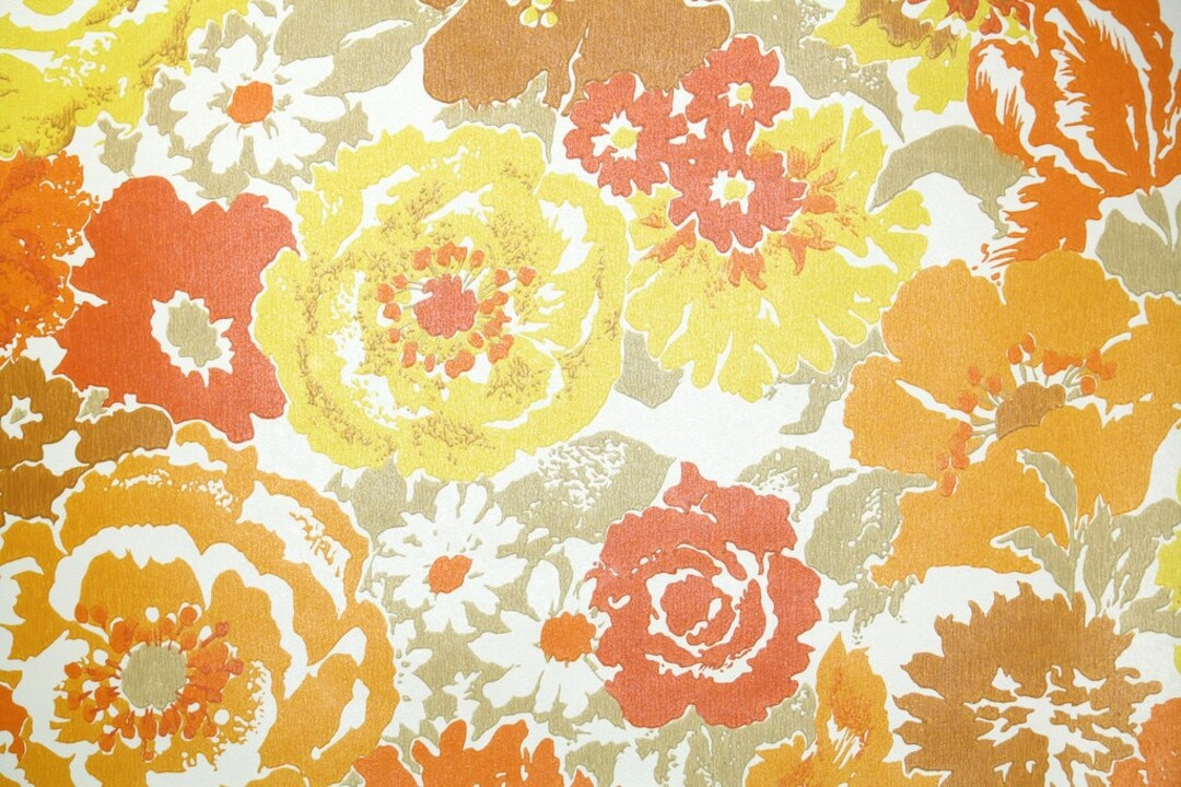 Retro Wallpaper by the Yard 70s Vintage Wallpaper 1970s Orange Yellow ...