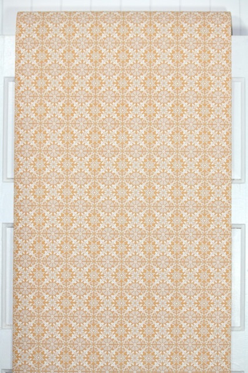 Retro Wallpaper by the Yard 70s Vintage Wallpaper 1970s Peach and White Geometric image 3