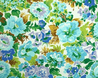 Retro Wallpaper by the Yard - 1970s Blue Aqua Purple and Green Floral
