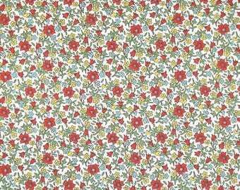 Retro Wallpaper by the Yard 70s Vintage Wallpaper - 1970s Mini Floral with Red Blue Yellow and Green Flowers on White