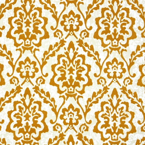 Retro Flock Wallpaper by the Yard 70s Vintage Wallpaper - 1970s Copper Flock Damask on White