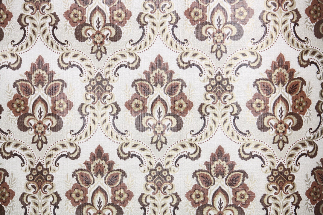 1970s Vintage Wallpaper by the Yard - Retro Damask in Brown and Gold - Etsy