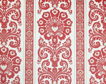 Retro Wallpaper by the Yard 70s Vintage Wallpaper – 1970s Red and White Damask Stripe