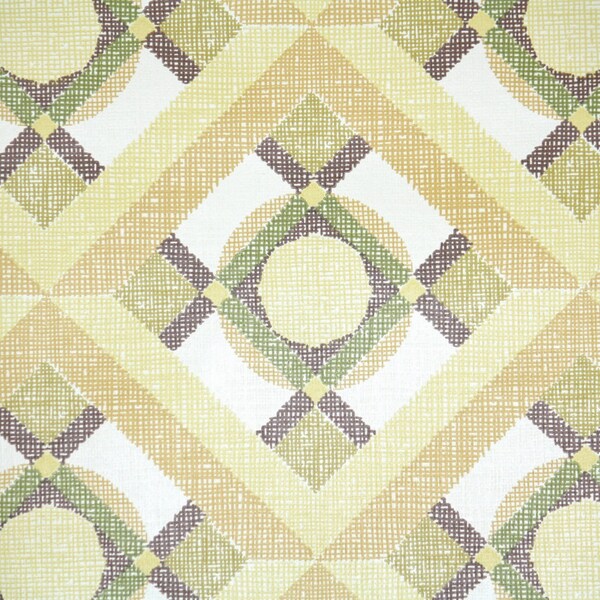 Retro Wallpaper by the Yard 70s Vintage Wallpaper - 1970s  Yellow Green and Tan Geometric on White