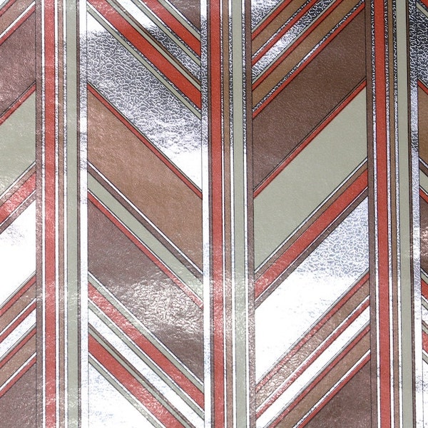 Retro Wallpaper cortado a tamaño 70s Vintage Mylar Wallpaper – 1970s gris gris blanco y rojo Chevron Geométrico Mylar