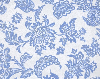 Retro Flock Wallpaper by the Yard 70s Vintage Flock Wallpaper - 1970s Retro Flocked Floral with Blue Flowers on White