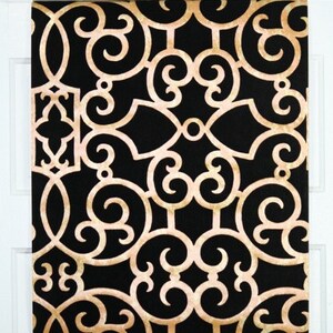 Retro Flock Wallpaper by the Yard 70s Vintage Flock Wallpaper 1970s Black Flock on Gold Marble image 3