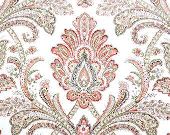 Retro Wallpaper by the Yard - 1970s Retro Damask Orange Green on White