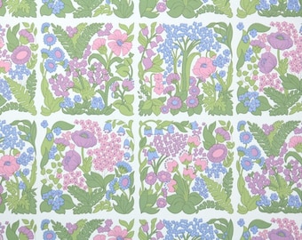 Retro Wallpaper by the Yard 70s Vintage Wallpaper - 1970s Pink Lavender Purple and Periwinkle Blue Floral Tiles