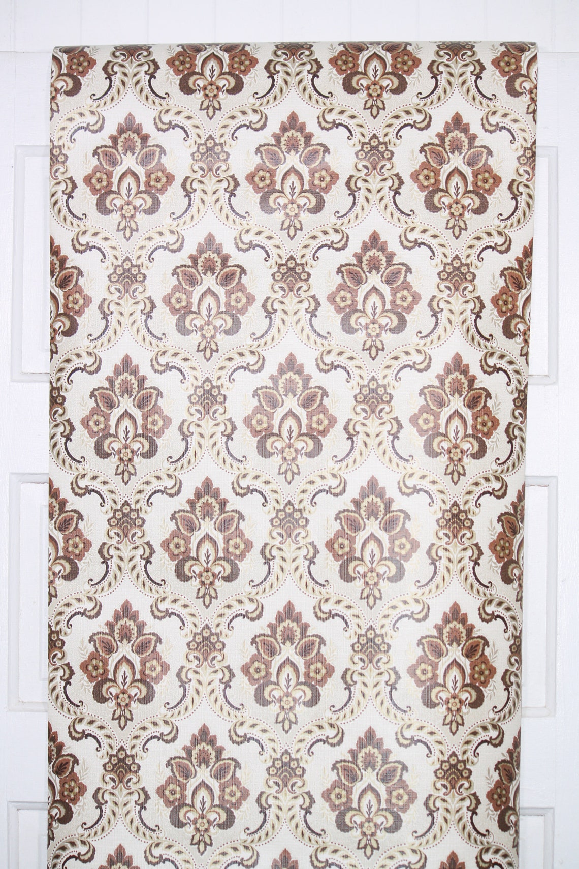 1970s Vintage Wallpaper by the Yard - Retro Damask in Brown and Gold - Etsy