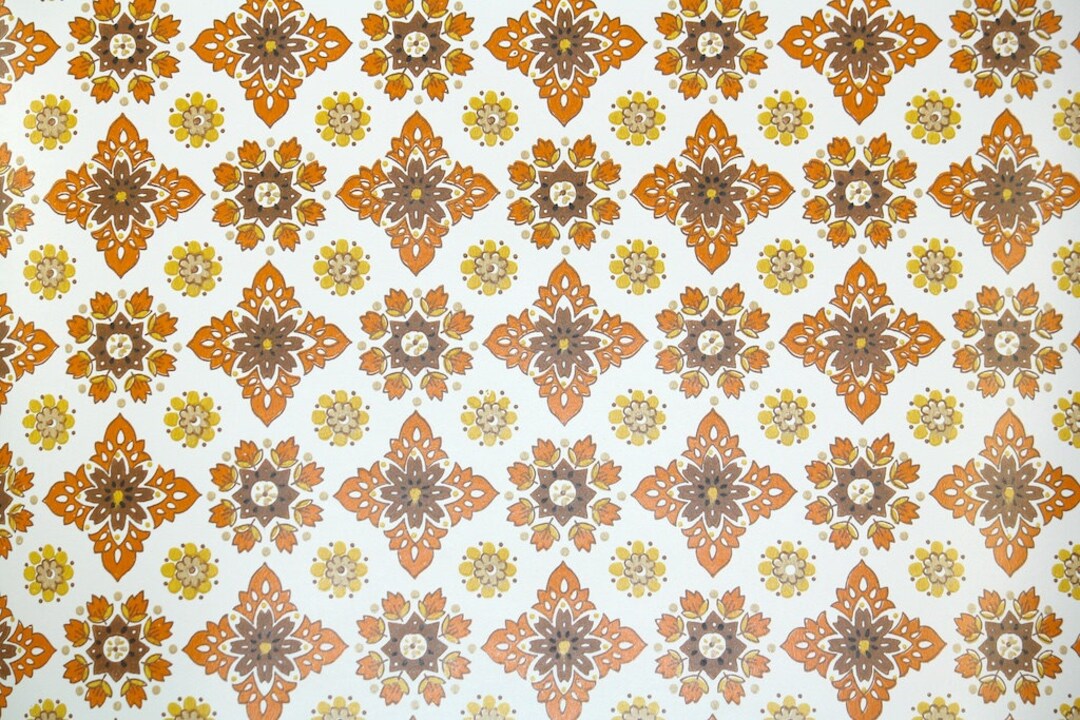 Retro Wallpaper by the Yard 70s Vintage Wallpaper 1970s Orange Brown ...