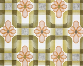 Retro Vintage Wallpaper by the Yard 70s Geometric Vintage Wallpaper - Retro 1970s Geometric Vintage Wallpaper Orange Flowers with Green