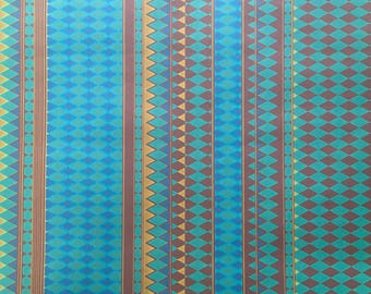 Vintage Wallpaper - 1970s Blue Brown Diamond Tribal Stripes by the Yard