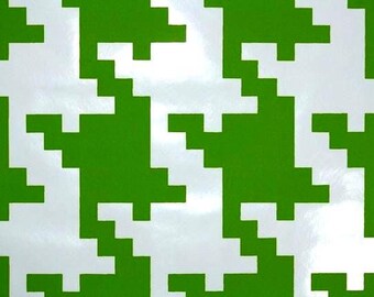 Vintage Wallpaper Sold by the Yard- 1970s Vinyl Green and White Houndstooth Geometric