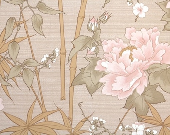 Retro Wallpaper by the Yard 70s Vintage Wallpaper - 1970s Bamboo and Pink Tropical Flowers