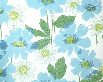 Retro Wallpaper by the Yard 70s Vintage Wallpaper - 1970s White and Blue Daisy Floral