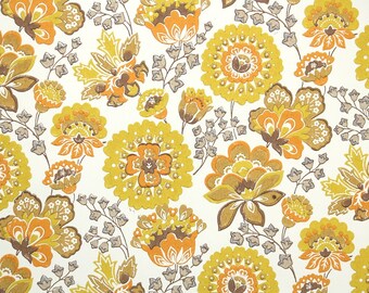 Retro Wallpaper by the Yard 60s Vintage Wallpaper - 1960s Yellow Brown and Orange Floral on White