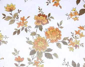 1970s Floral Wallpaper Sold by the Yard – Retro Orange, Yellow & Brown Flowers