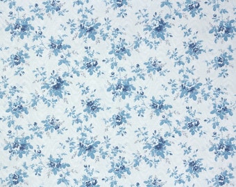 Retro Wallpaper by the Yard 70s Vintage Wallpaper - 1970s Blue and White Roses