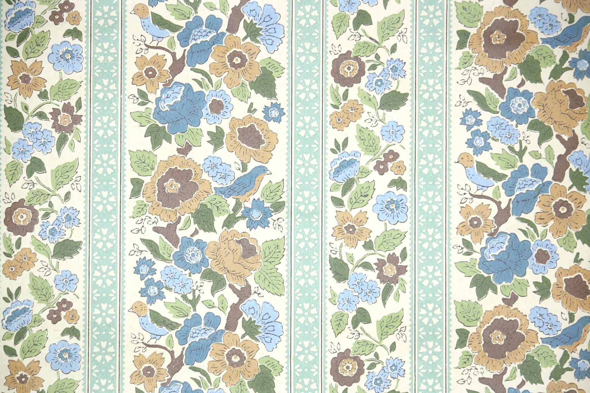 1970s Vintage Wallpaper by the Yard Retro Floral Stripe Etsy