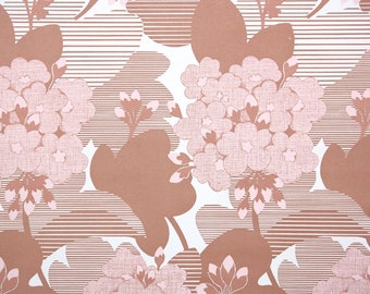 Retro Vintage Wallpaper by the Yard 70s Floral Vintage Wallpaper - Retro 1970s Floral Vintage Wallpaper Pink Hydrangeas Brown and White