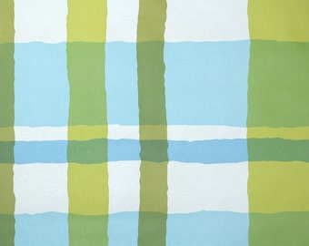 Retro Wallpaper by the Yard 70s Vintage Wallpaper - 1970s Green Blue and White Plaid