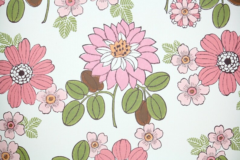 Retro Wallpaper By The Yard 70s Vintage Wallpaper 1970 Pink Etsy