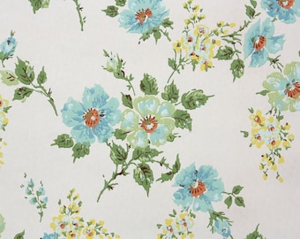 Retro Wallpaper by the Yard 70s Vintage Wallpaper – 1970s Blue and Mint Green Flowers