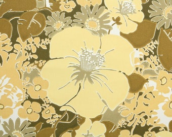 Retro Wallpaper by the Yard 60s Vintage Wallpaper - 1960s Yellow and Tan Floral with Poppies and Daisies