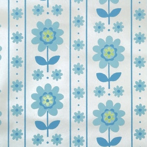 Retro Flock Wallpaper by the Yard 70s Vintage Flock Wallpaper - 1970s Blue and Green Flock Flower Stripes on White