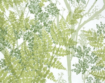 1970s Vintage Wallpaper by the Yard - Green Tropical Ferns