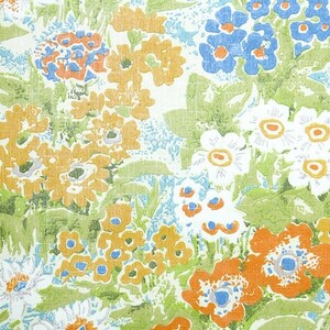1970s Vintage Wallpaper by the Yard  - Blue Green and Orange Wildflower Floral