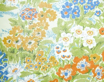 1970s Vintage Wallpaper by the Yard  - Blue Green and Orange Wildflower Floral