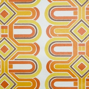 Retro Wallpaper by the Yard 70s Vintage Wallpaper 1970s Yellow Orange Brown and White Geometric Stripe image 1